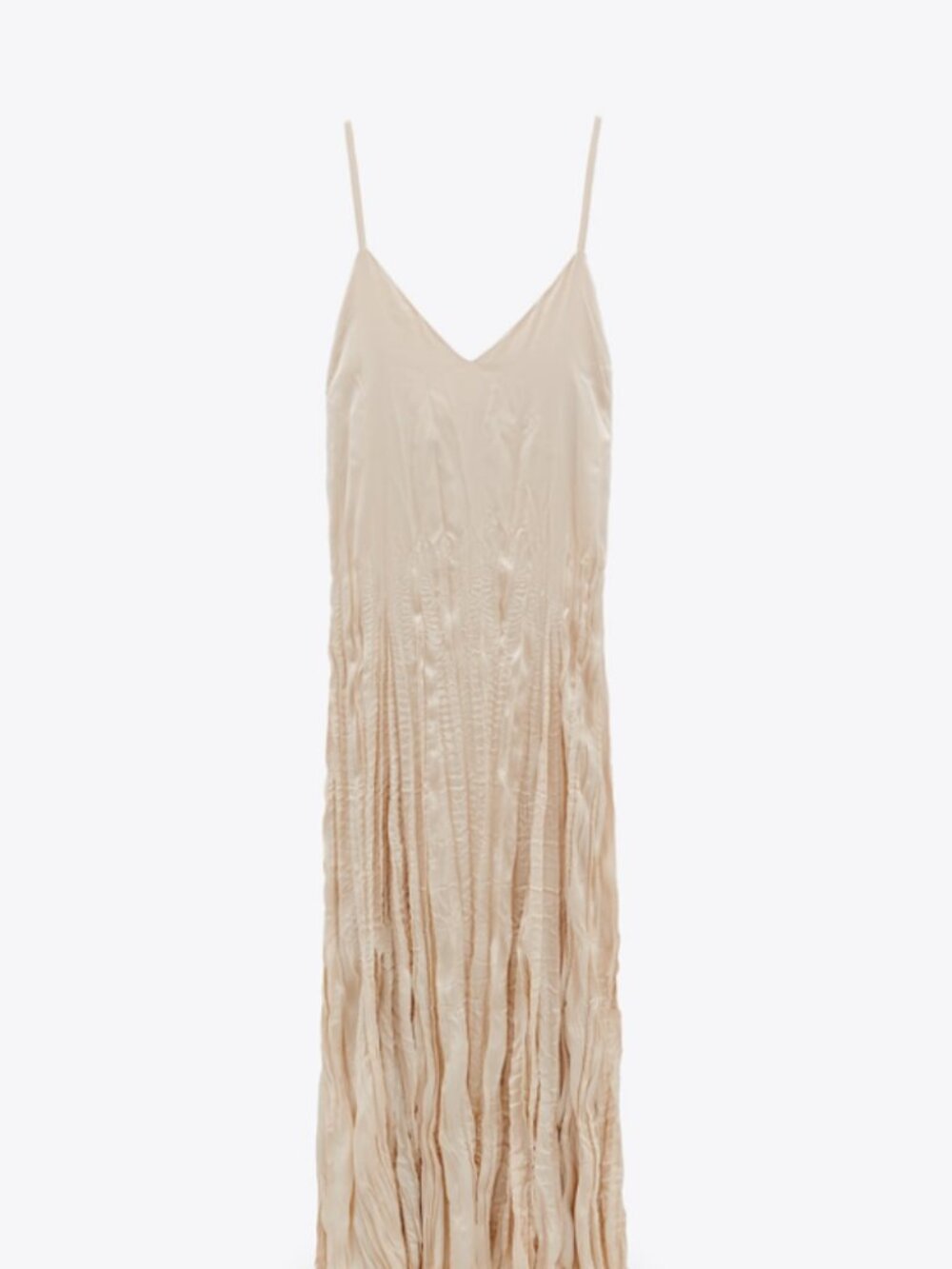 Zara satin wrinkle effect long dress beige small - Picture 3 of 6